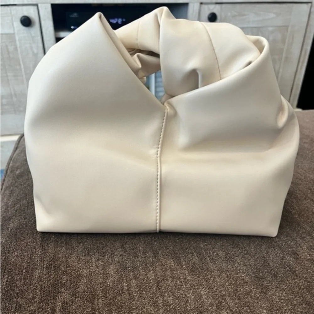 White twisted handle vegan leather satchel handbag NWOT